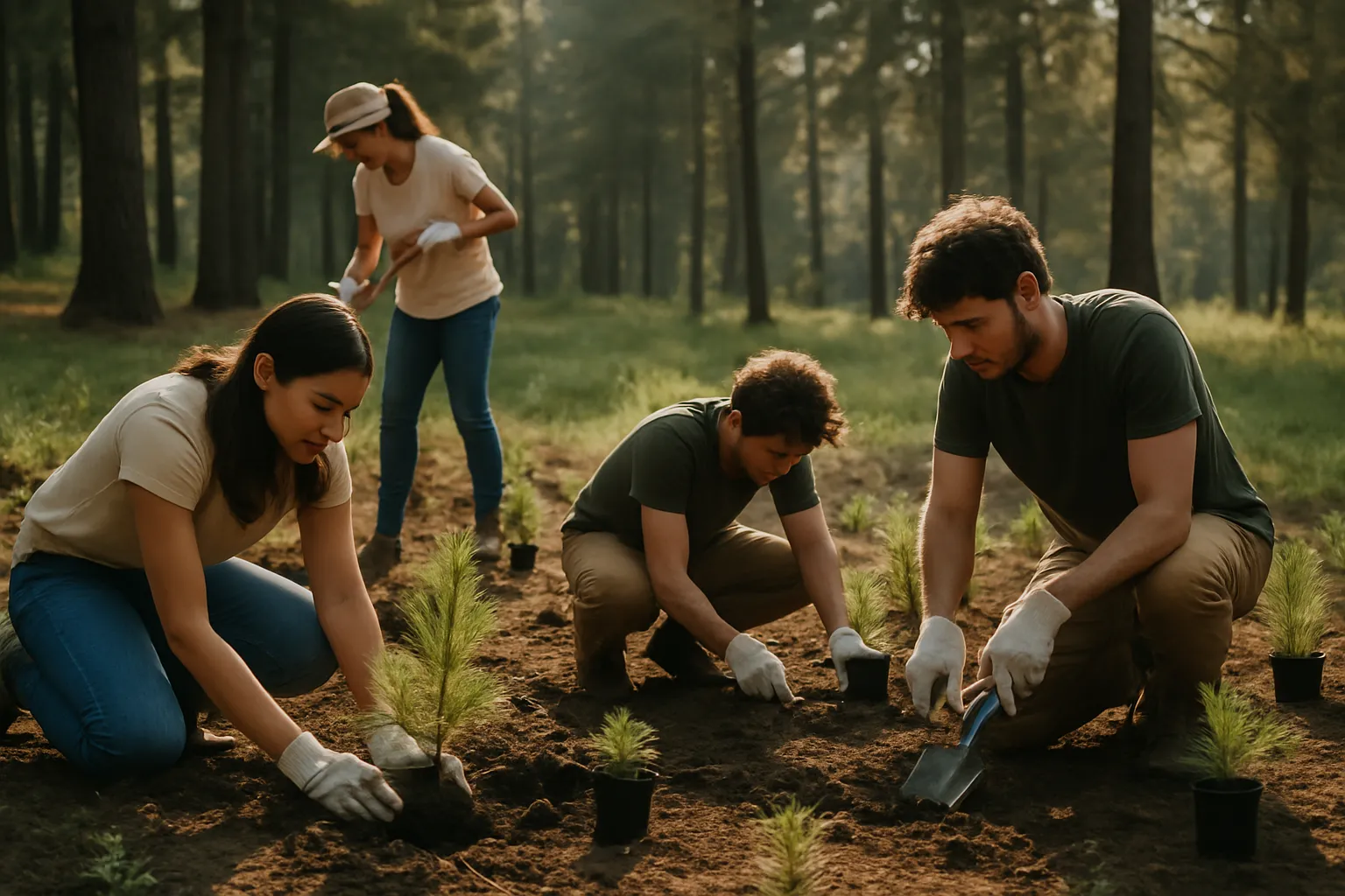 Grupo plantando árboles